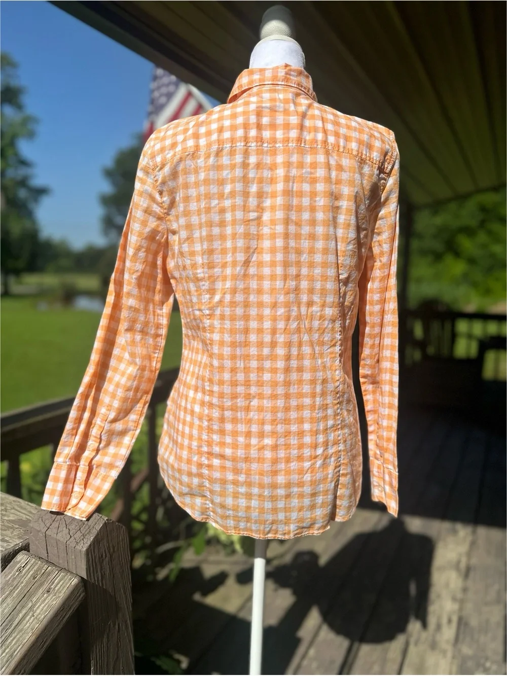 J. Crew Women’s Cotton Orange and White Gingham Button-Down Shirt